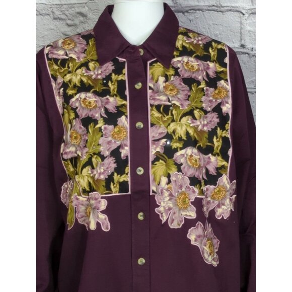 Vtg. Quacker Factory Womens S Floral Embroidered Button-Up Shirt S 100% Cotton - Picture 2 of 11
